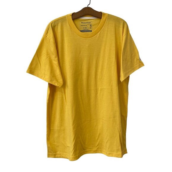 Homefield Crewneck Short Sleeve TShirt Men XL Yellow Cotton Poly Plain Basic Tee - Picture 1 of 6